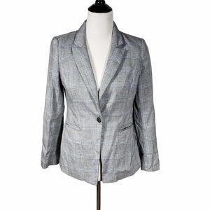 White House Black Market whbm Petite size 4P Gray Blue Plaid Blazer AS IS